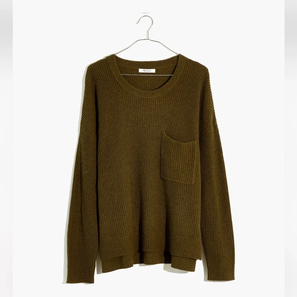 Madewell Thompson Pocket Pullover Sweater Heather Elm Green Size Medium - Picture 3 of 10
